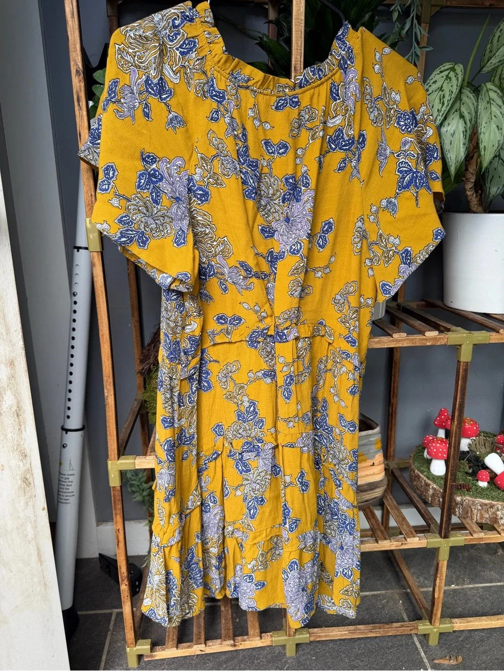 Anthropologie Mustard Floral V-Neck Mini Dress - Picture 4 of 10
